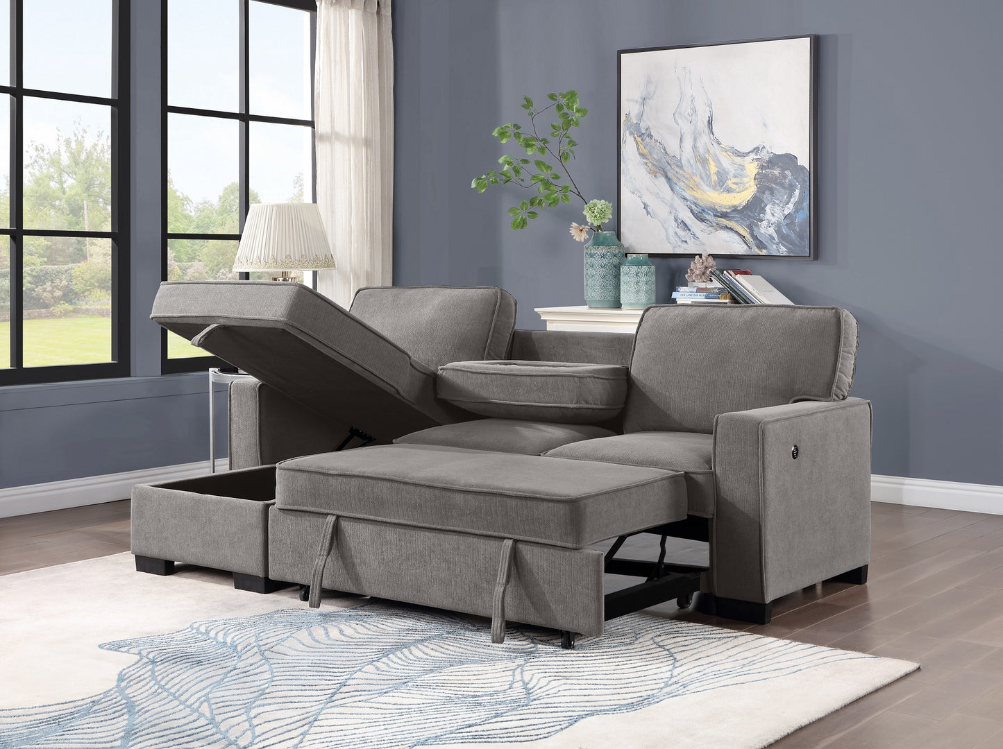 SECTIONAL W/ PULL-OUT BED & LAF CHAISE WITH STORAGE