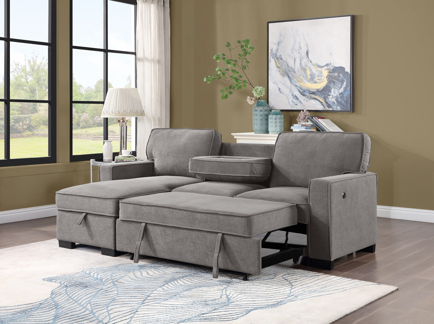 SECTIONAL W/ PULL-OUT BED & LAF CHAISE WITH STORAGE