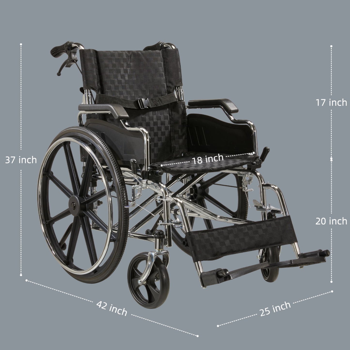 Lightweight Wheelchair Foldable For Adults, Manual Transport Chair With Double Brakes