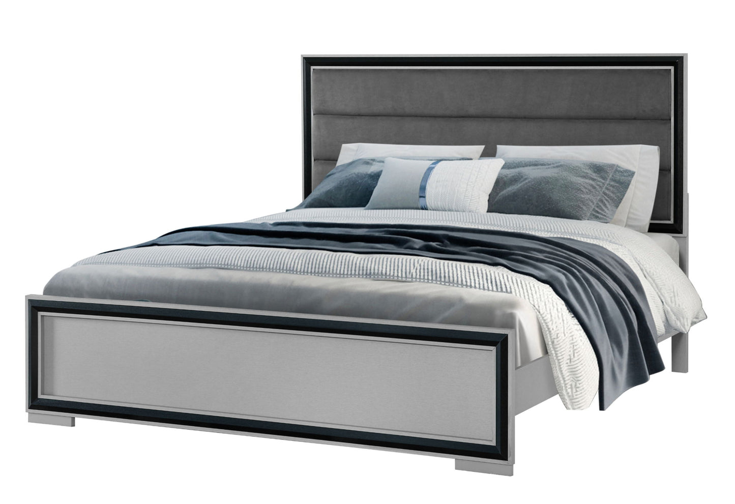Amelia - King Bed With LED - Gray / Black