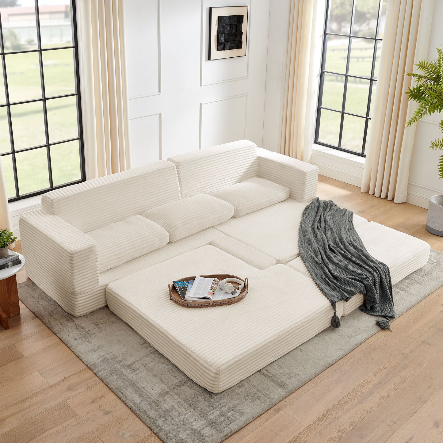 Modern Minimalist L Shape Modular Sectional Sofa, Corduroy Couch