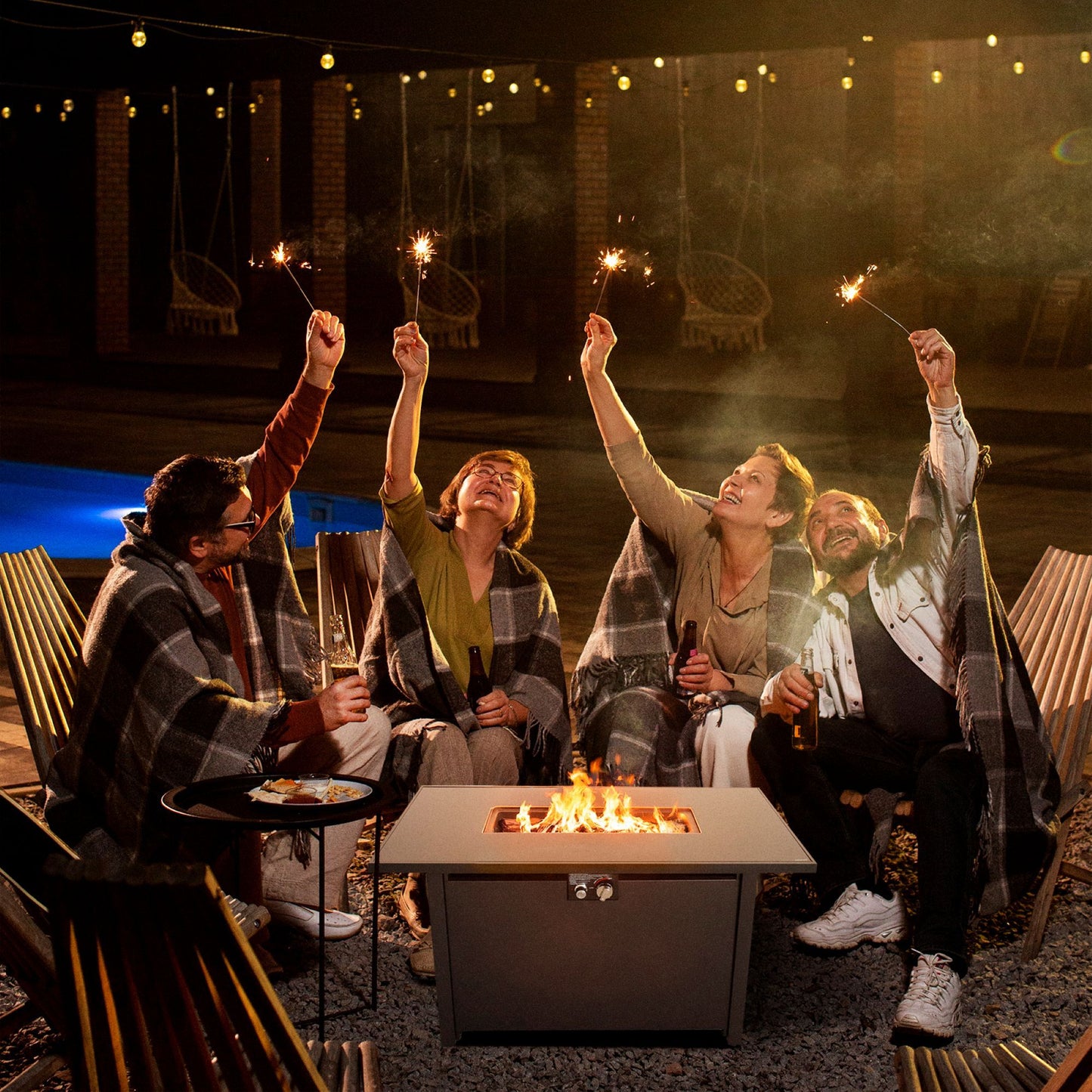 Outdoor Fire Pit Table With Lid Modern Design - Black