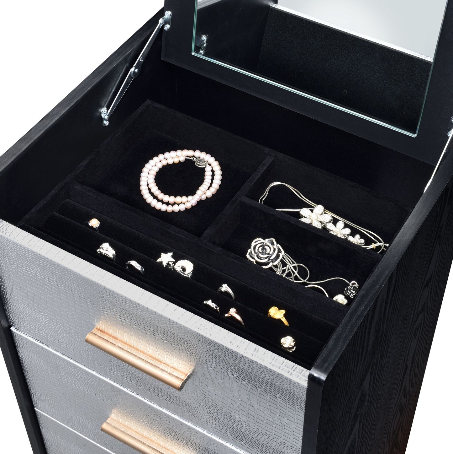 Myles - Jewelry Armoire - Black / Silver / Gold