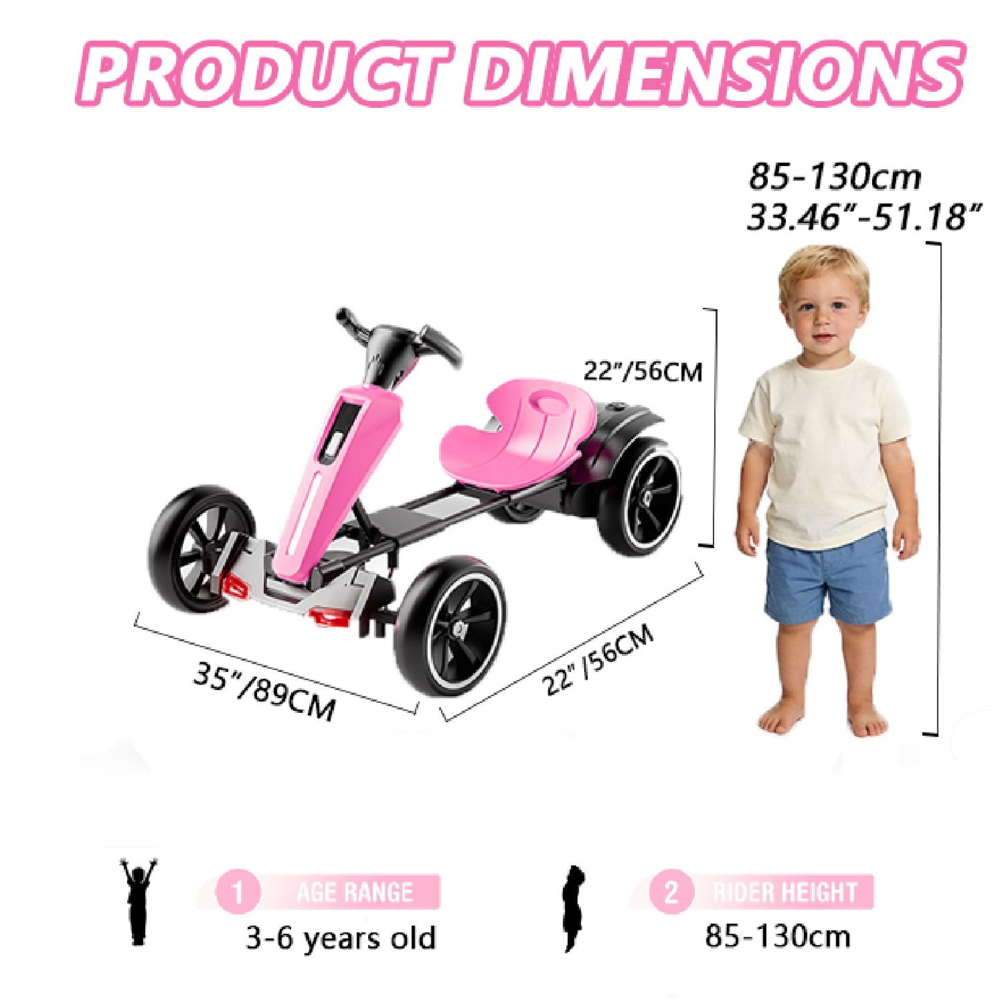 Electric Kids Pedal Go Kart With Adjustable Seat, Foldable Design