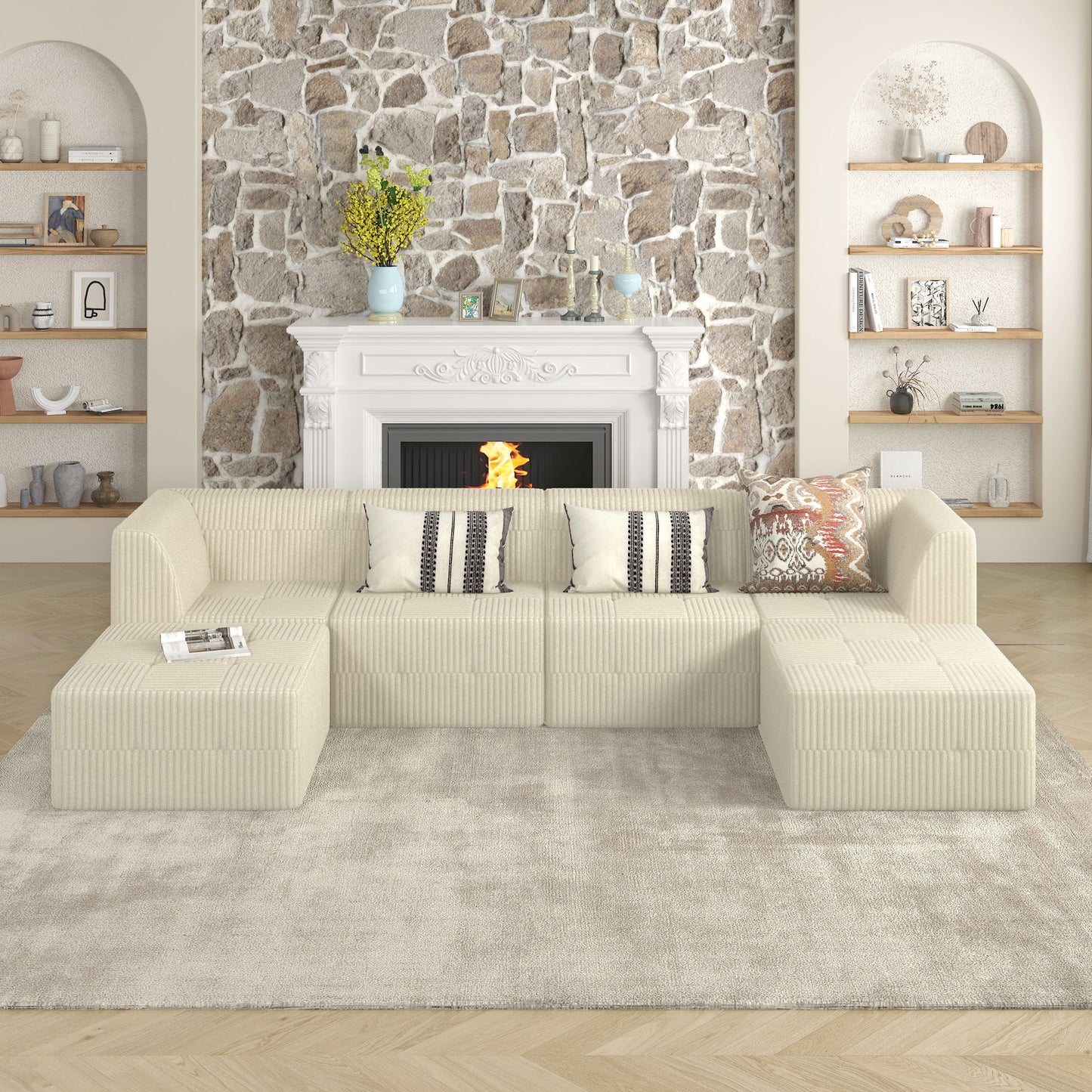 Modern Minimalist Corduroy Sleeper Sofa, Compressed Sectional Single Seat