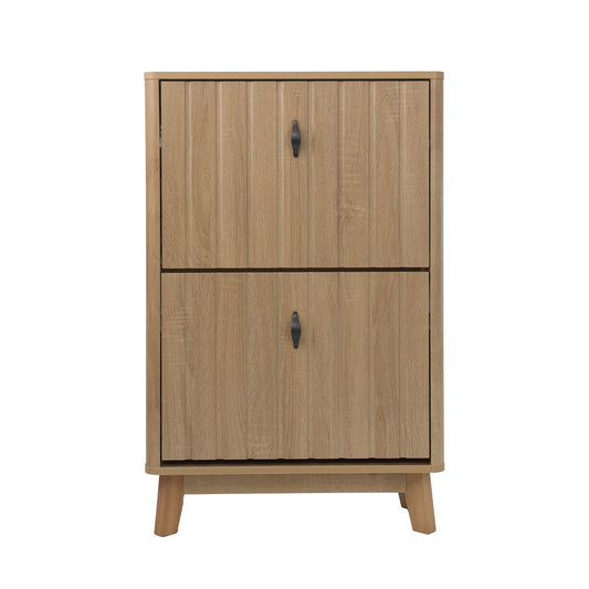 Entryway Shoe Cabinet With Flip Down Storage, Ultra Thin Freestanding Design For Home Use - Oak