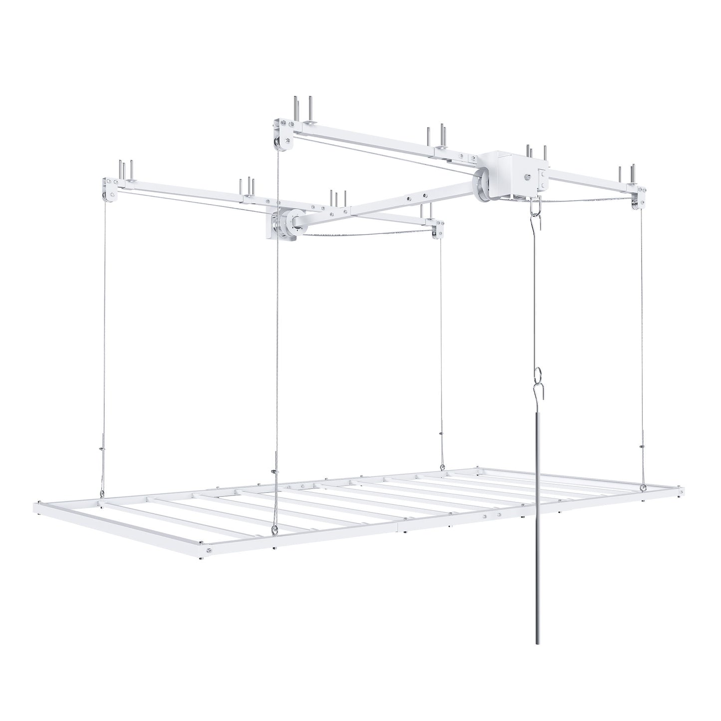 Overhead Garage Storage Rack 3 X 6 Ft For High Ceilings, With Safety Lock - White