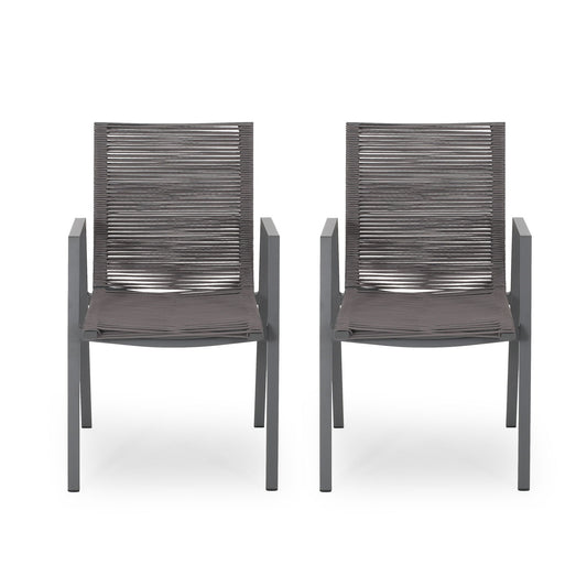 Outdoor Modern Aluminum Dining Chair Set With Rope Sea (Set of 2)