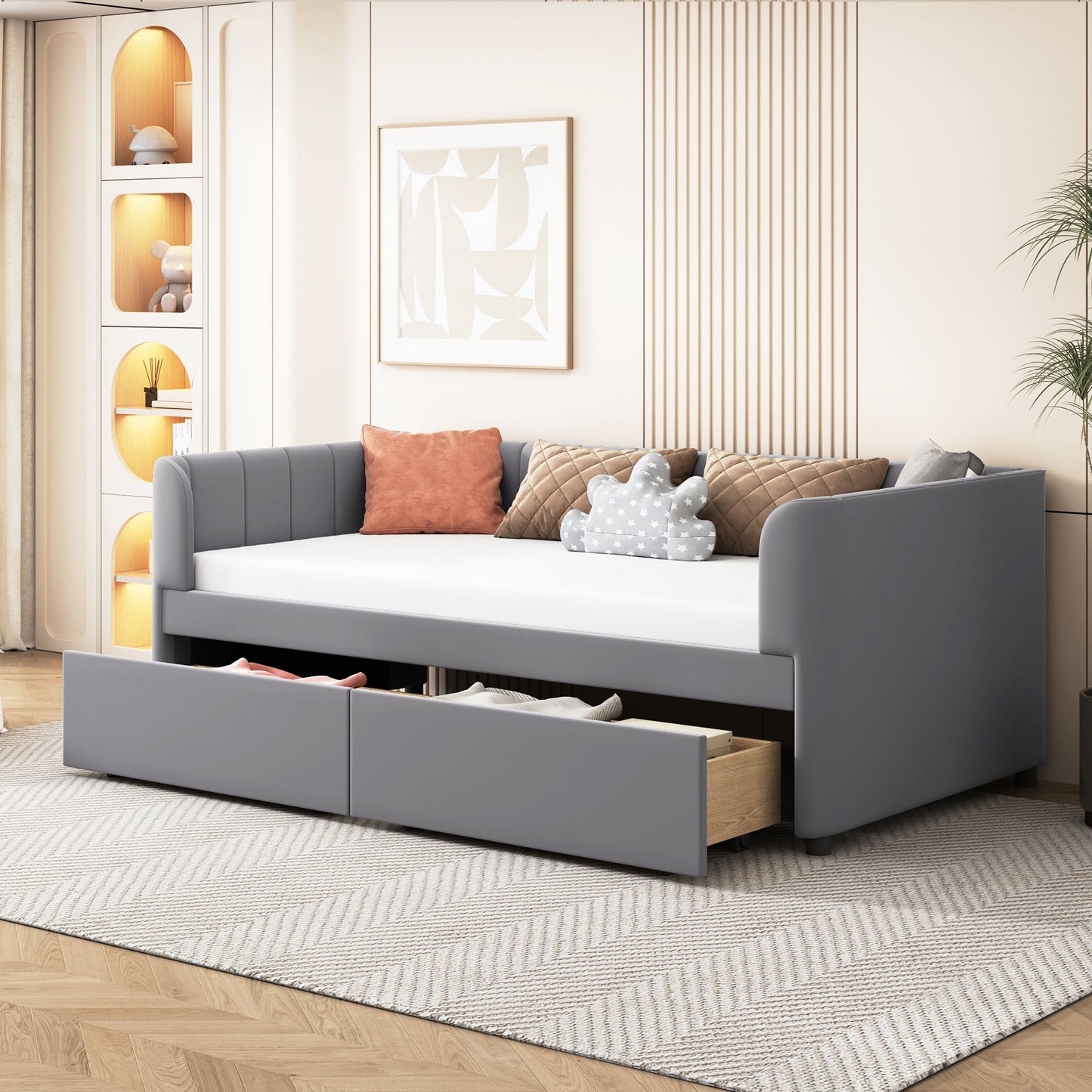 Upholstered Daybed With Ergonomic Design Backrest