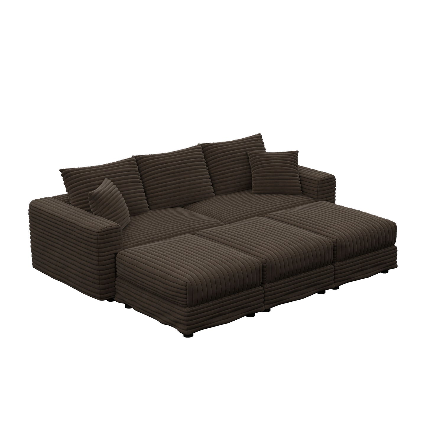 Deep Seat Convertible Sofa With Soft Pillows And Ottomans
