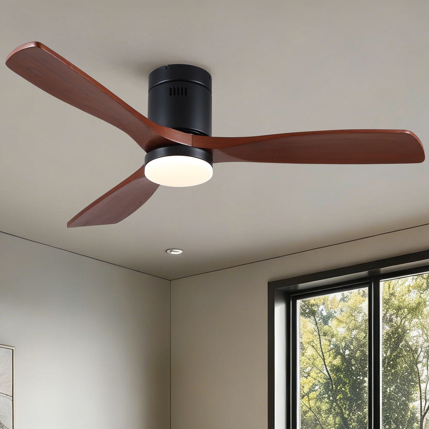 Low Profile Flush Mount Intergrated LED Ceiling Fan With Light And Silent Reversible Motor
