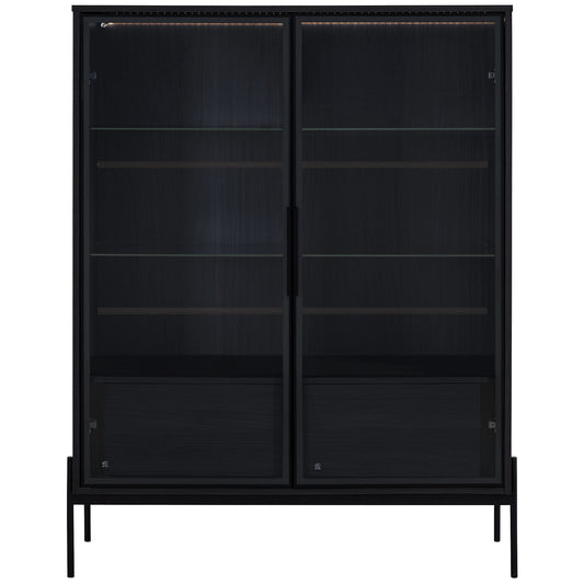 Modern Minimalist Style LED Curio Cabinet With Tempered Glass Door, Metal Legs