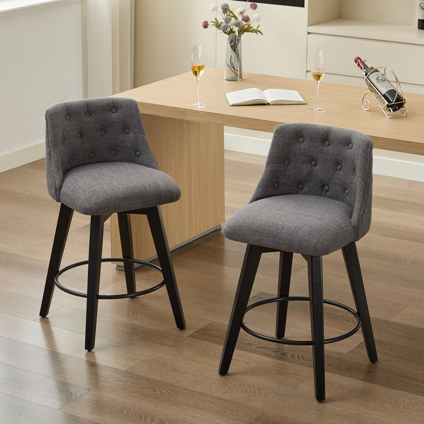 Swivel Bar Stools & Button Tufted Back (Set of 2)