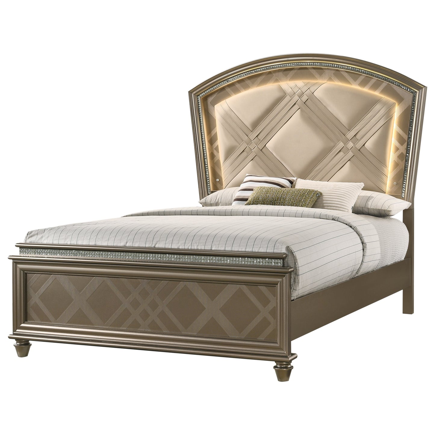 Glam Upholstered Queen Bed with Faux Crystals