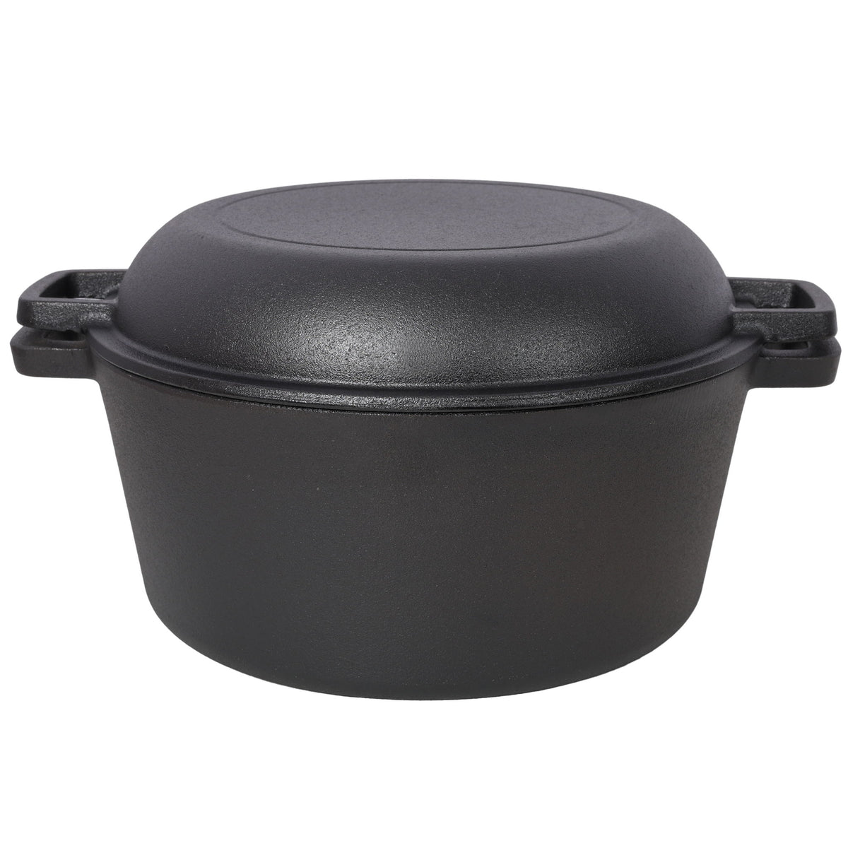 2 In 1 Pre-Seasoned Cast I Dutch Oven With Dual Handles, 5 Quart - Black