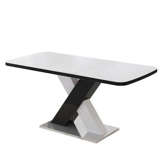 Rectangle Dining Table, Stretchable, Table Top With X Shape And Legs And Base - White / Black