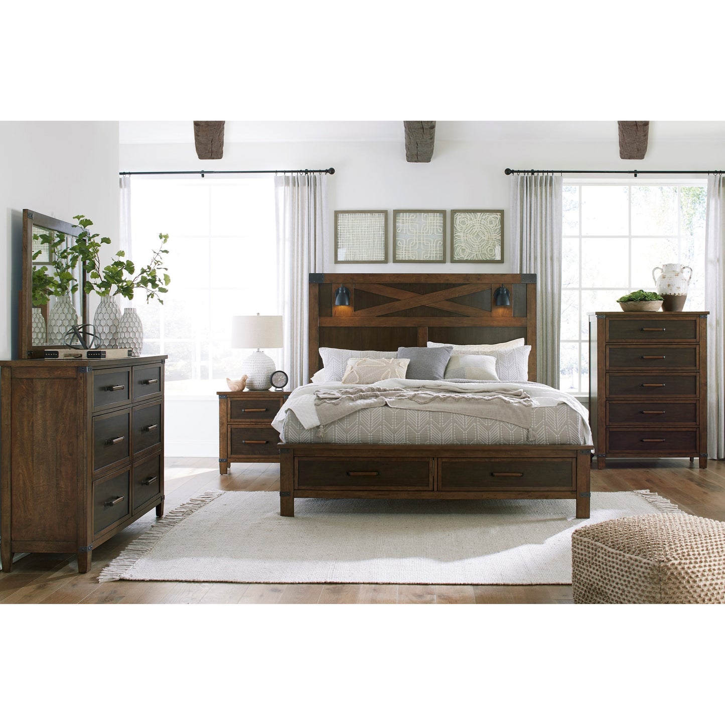 Two-Tone Mango Veneer 2-Drawer Nightstand w/ Outlets and USB Ports