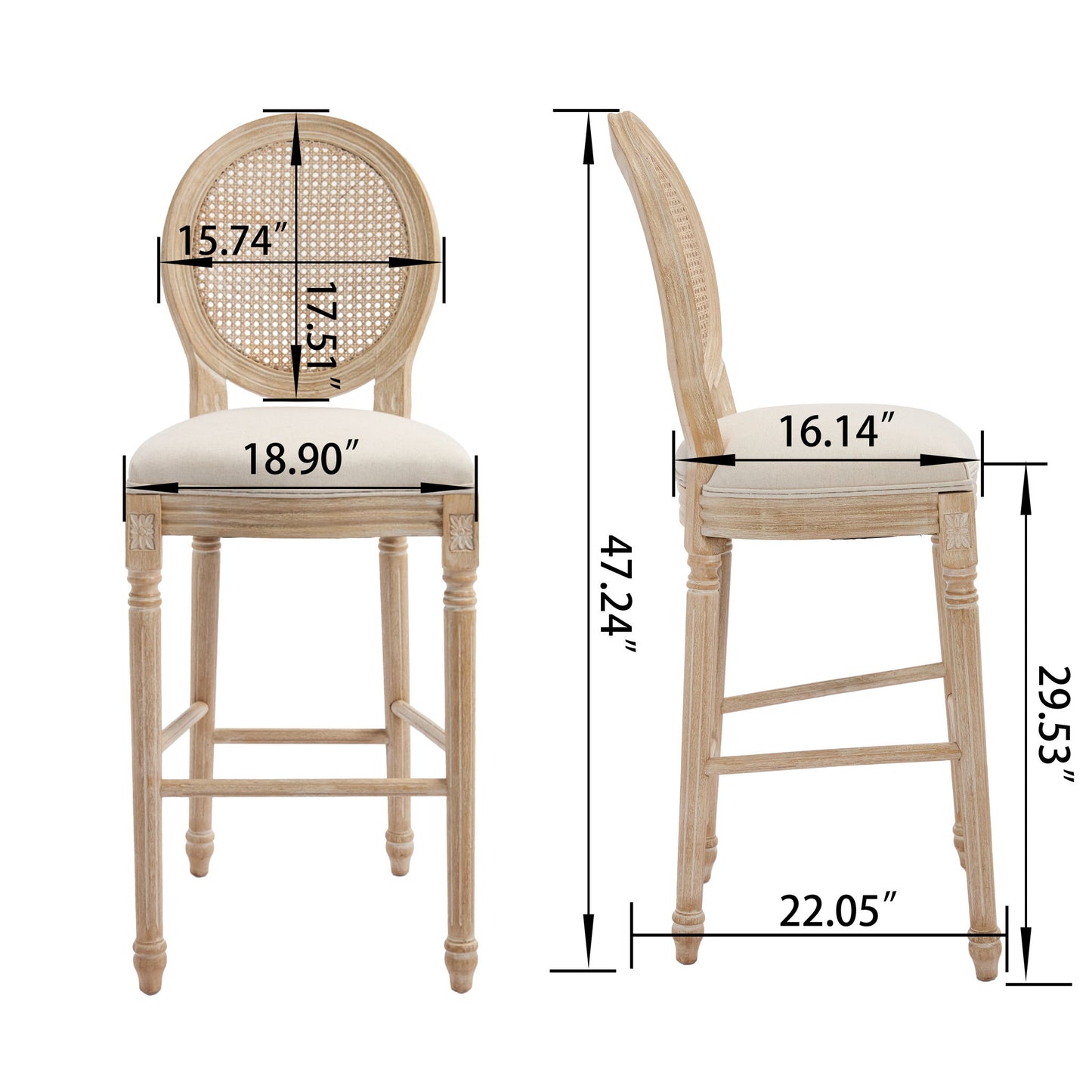French Country Bar Chairs With Round Back (Set of 2)