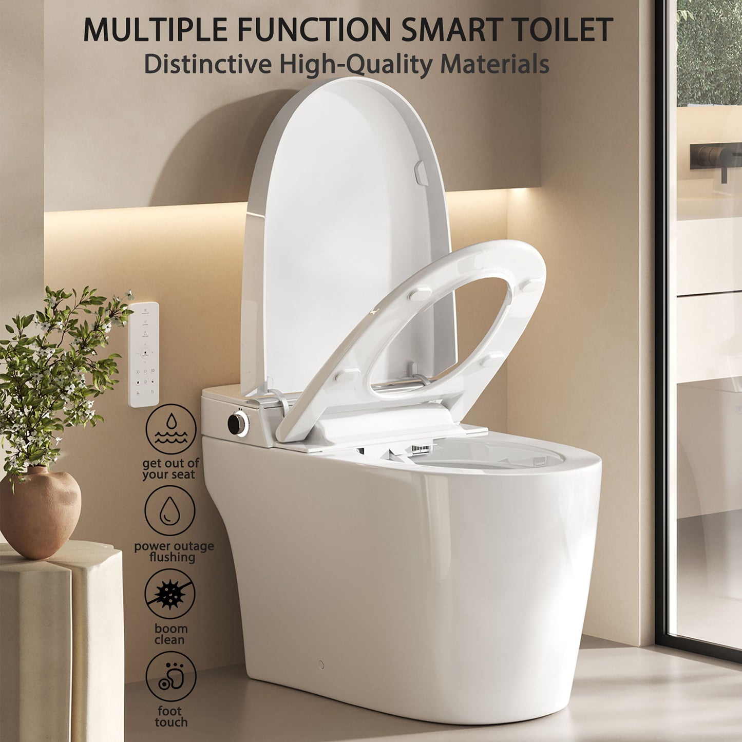 Smart Bidet Toilet With Remote Control And Auto Open / Close - White