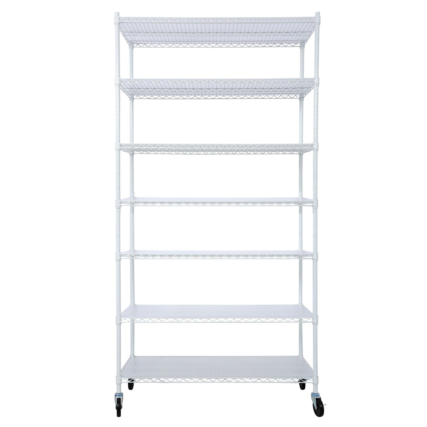 7 Tier Metal Shelf Wire Shelving Unit, 2450Lbs Heavy Duty Adjustable Storage Rack With Wheels & Shelf Liners For Closet Kitchen Garage Basement Commercial Shelving