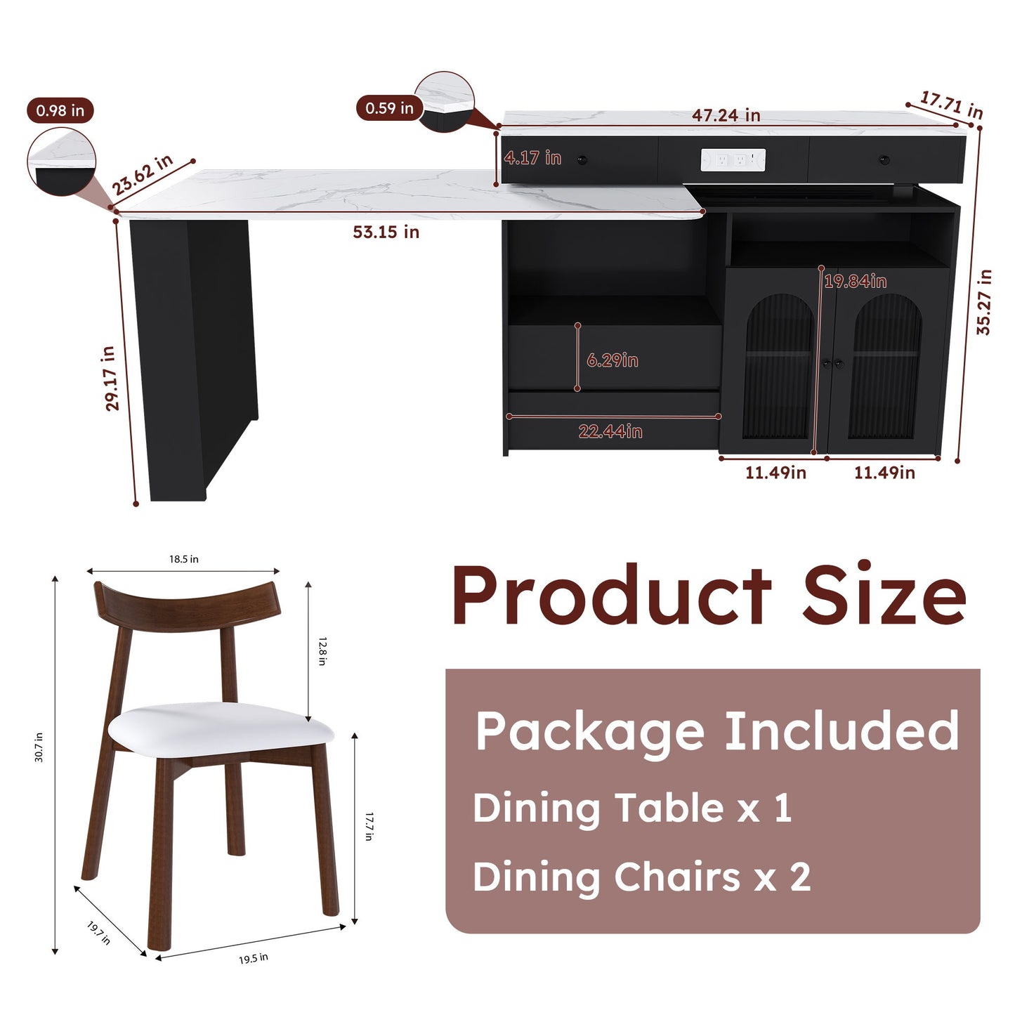 Retro Kitchen Island Set With Chairs, Extendable & Rotating Table, 4 Drawers & Door Cabinets