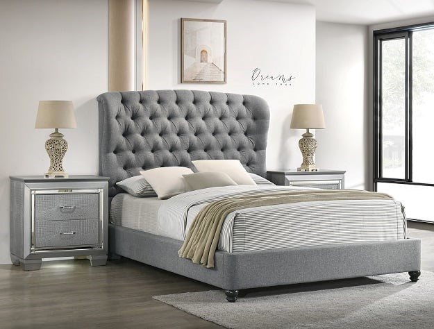 Contemporary Upholstered Queen Platform Bed with Tufted Headboard