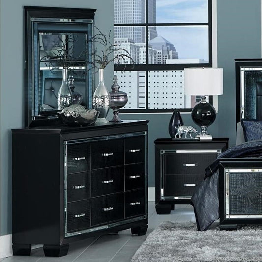 Glam Nine Drawer Dresser and Mirror with Beveled Mirror Accent