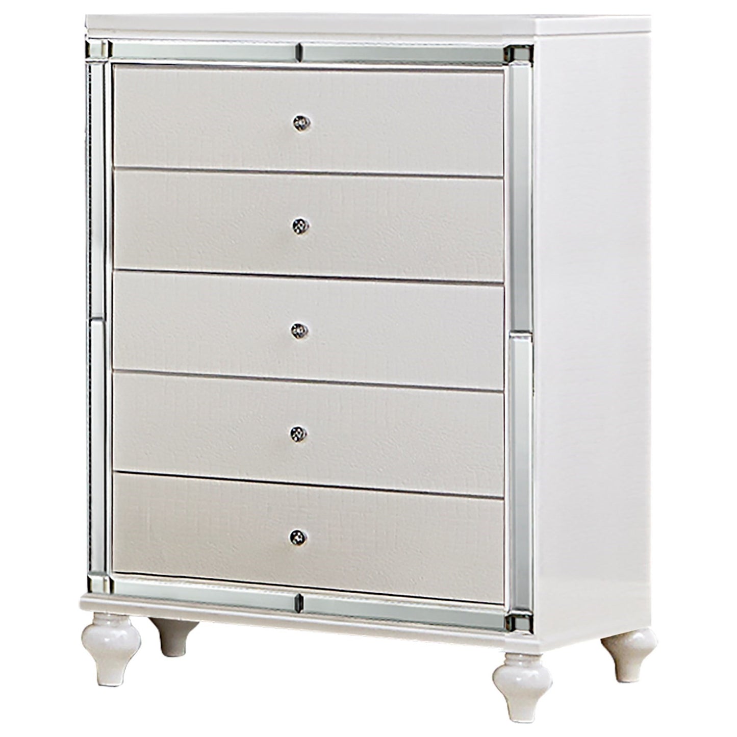 Glam Chest of Drawers with Mirrored Inlays and Embossed Alligator Texture