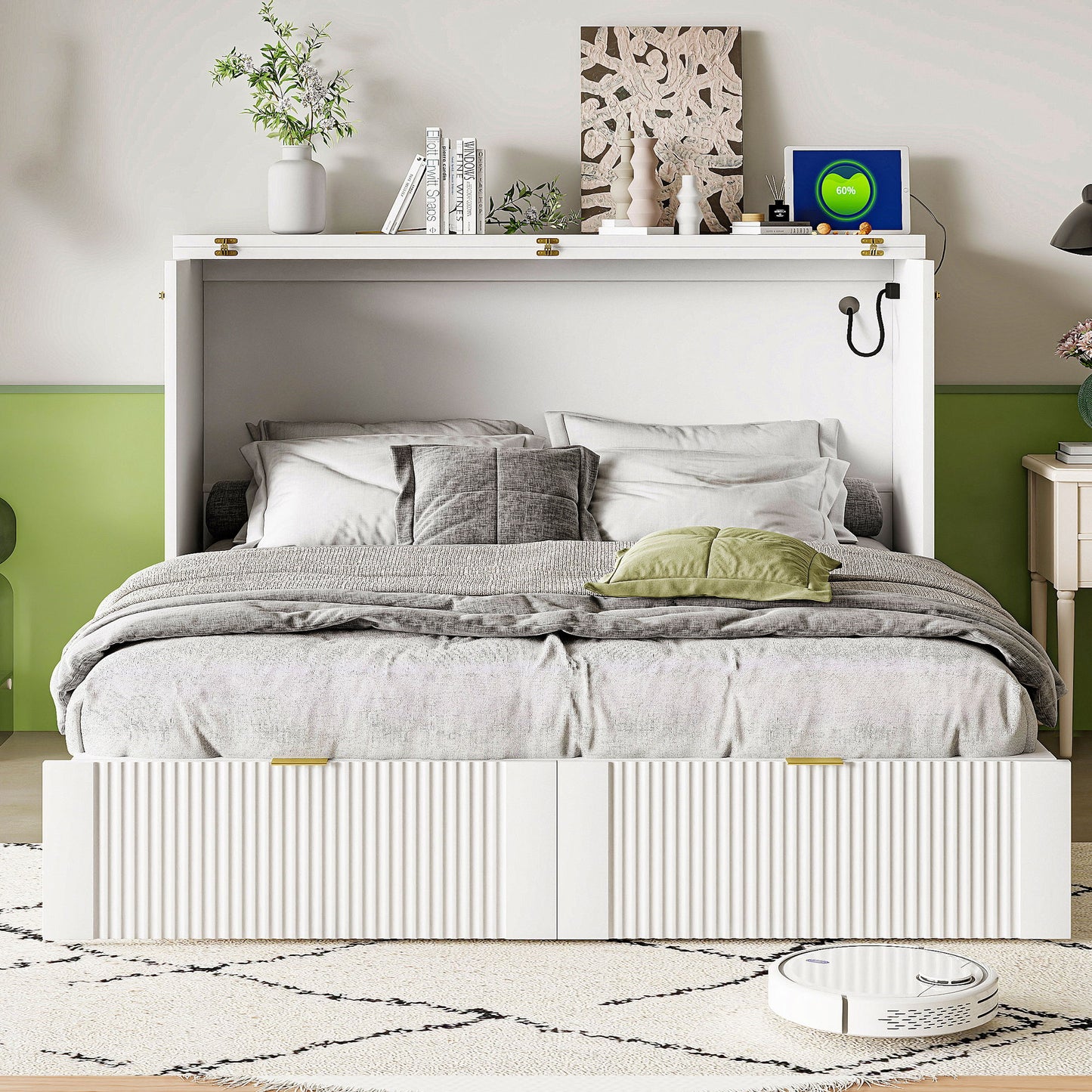 Murphy Bed With Drawer And A Set Of Sockets & USB Ports, Pulley Structure Design