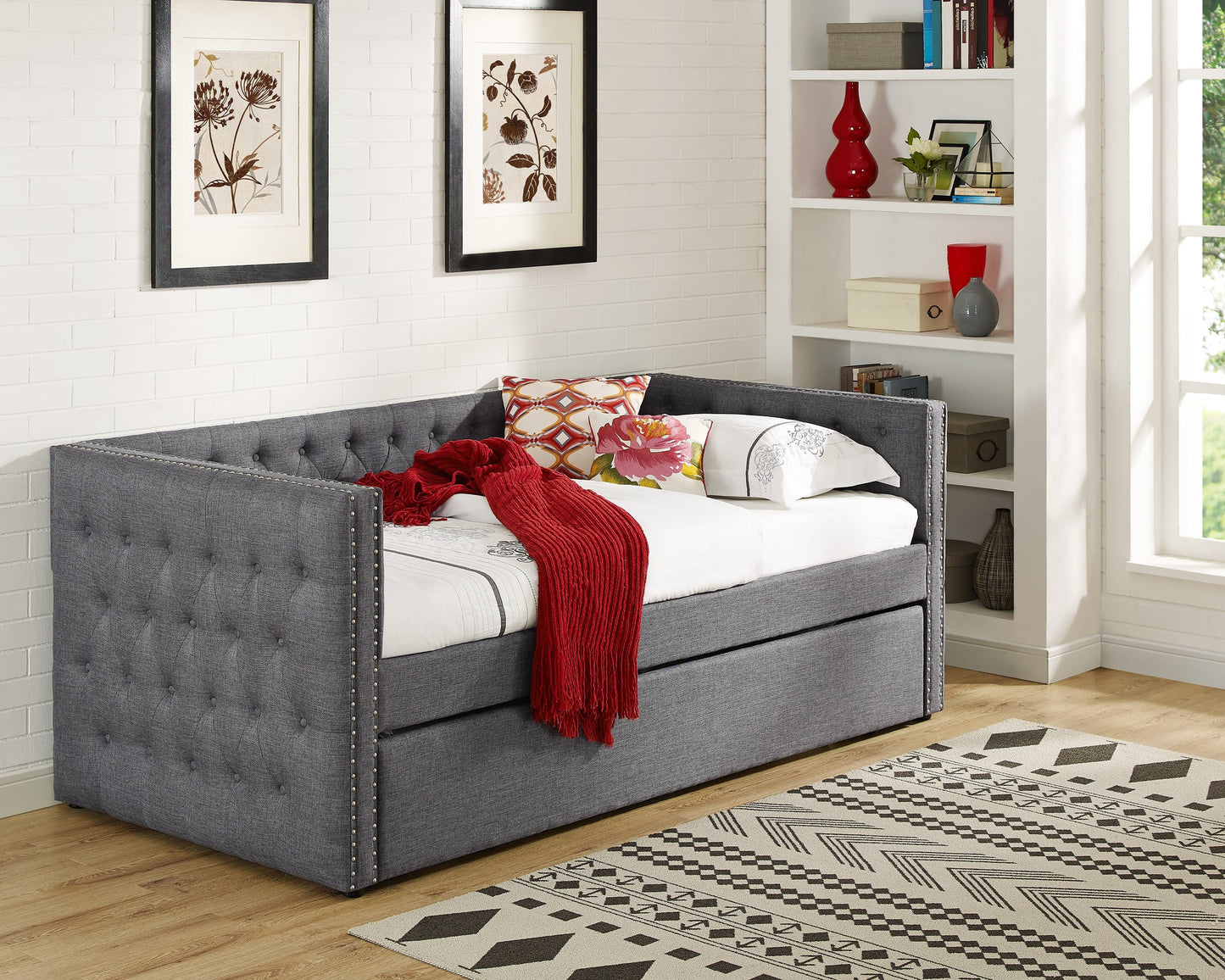 Trina Transitional Daybed with Nailhead Trim and Trundle