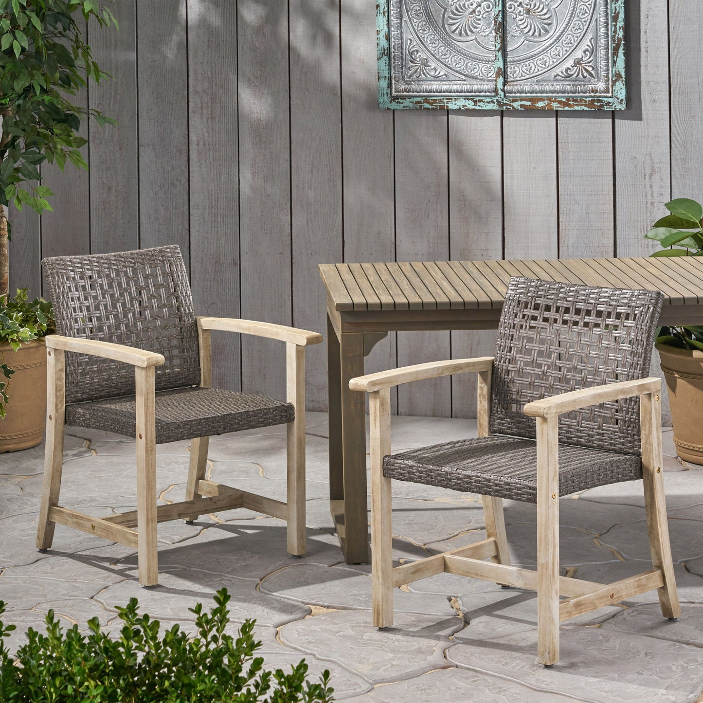 Outdoor Dining Chair Acacia Wood Frame (Set of 2)