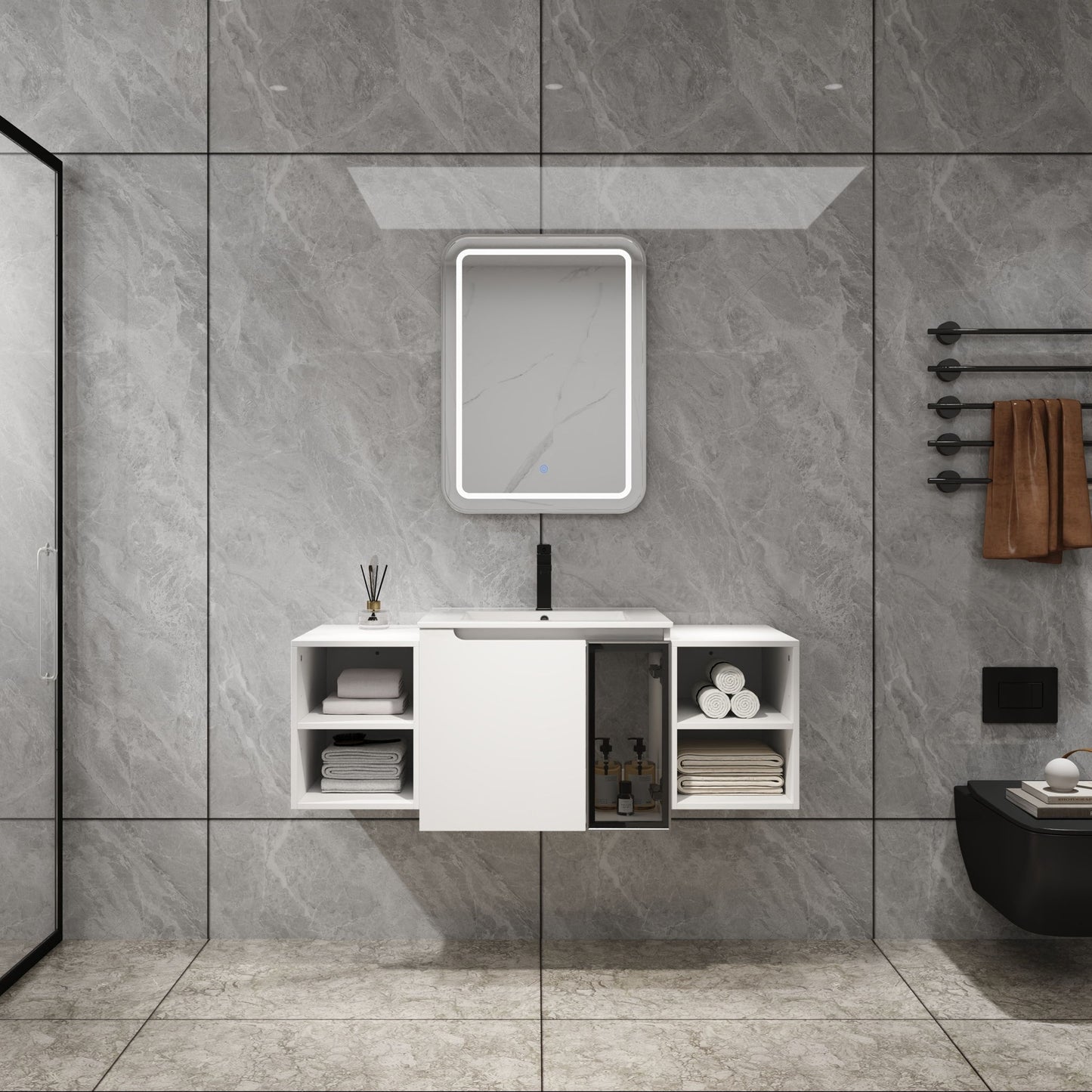 Wall Mounted Bathroom Vanity With Sink, Cabinet & Half Door