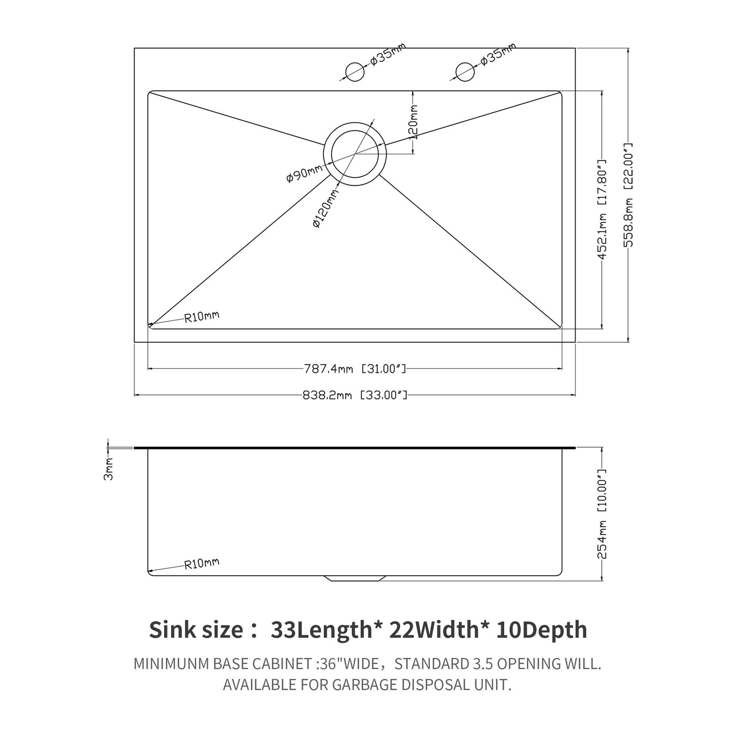 Topmount Kitchen Sink 16 Gauge, Single Bowl
