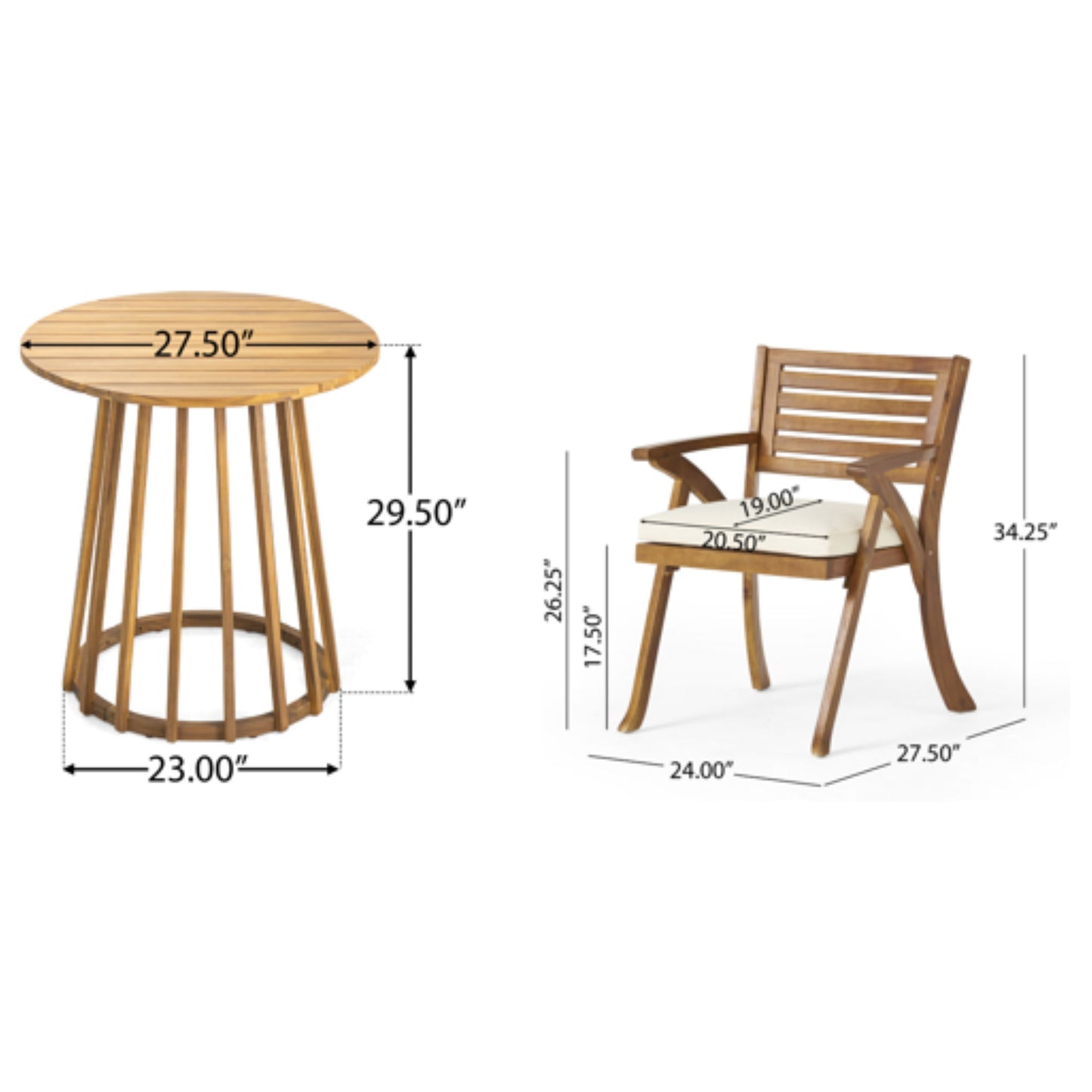 Outdoor 3 Pieces Dining Set With Cushions - Teak - Teak