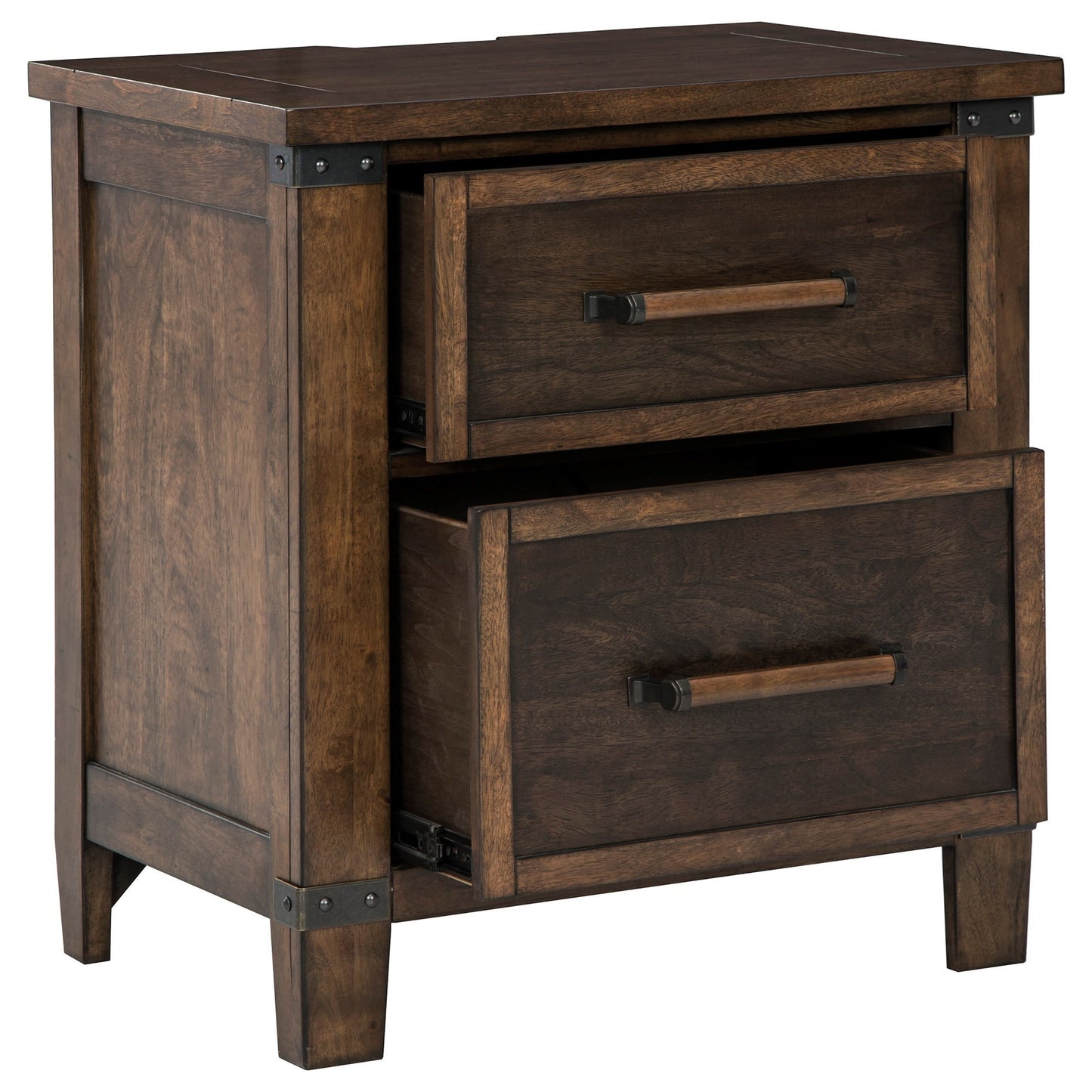 Two-Tone Mango Veneer 2-Drawer Nightstand w/ Outlets and USB Ports