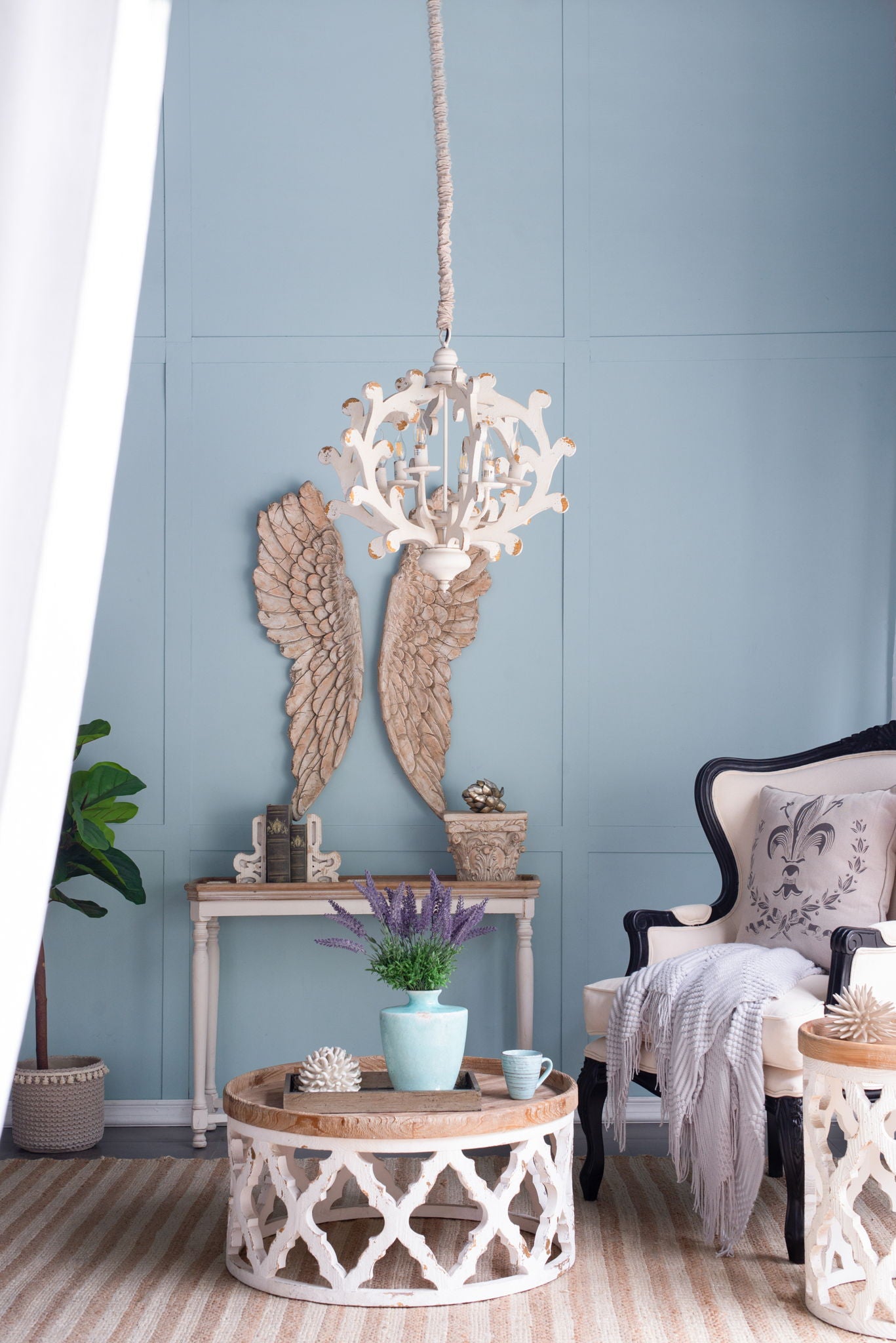 6 Light Chandelier, Hanging Light Fixture With Adjustable Chain For Kitchen, Bulb Not Included - White