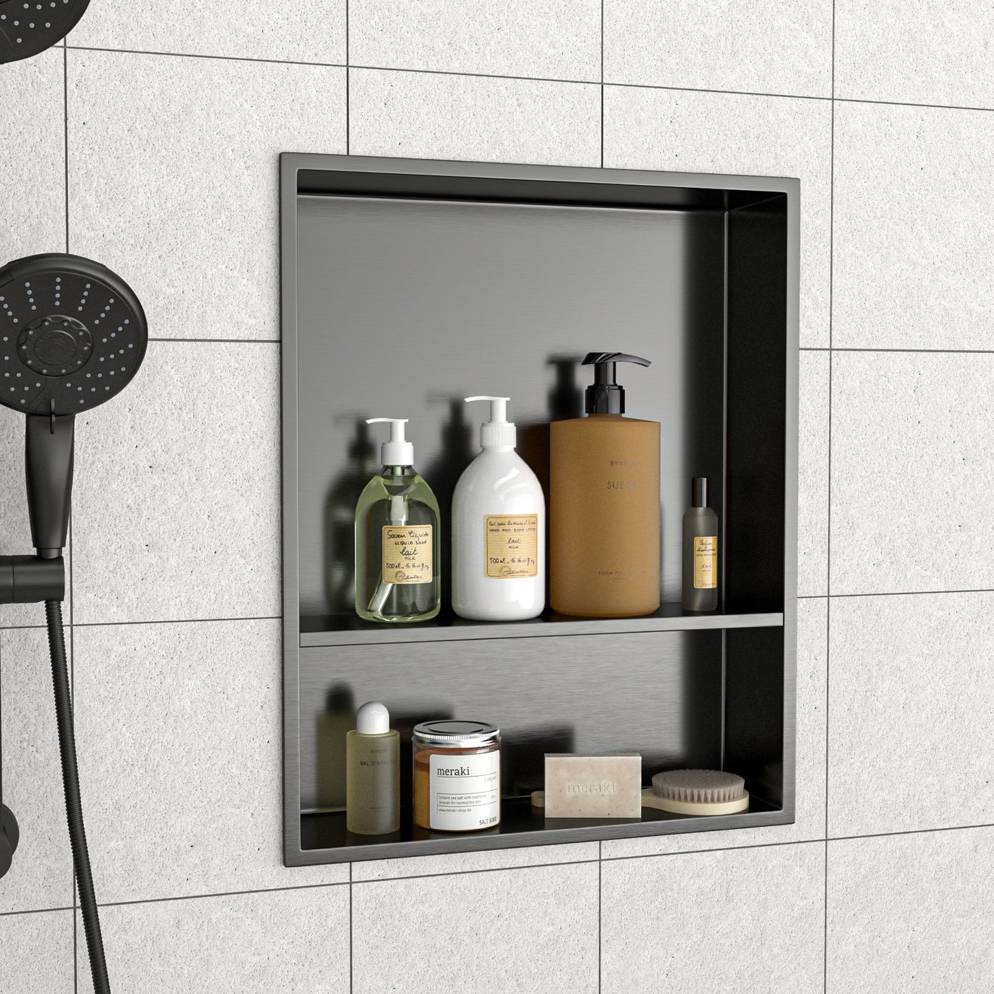 Modern Stainless Steel Shower Niche Double Shelf For Bathroom