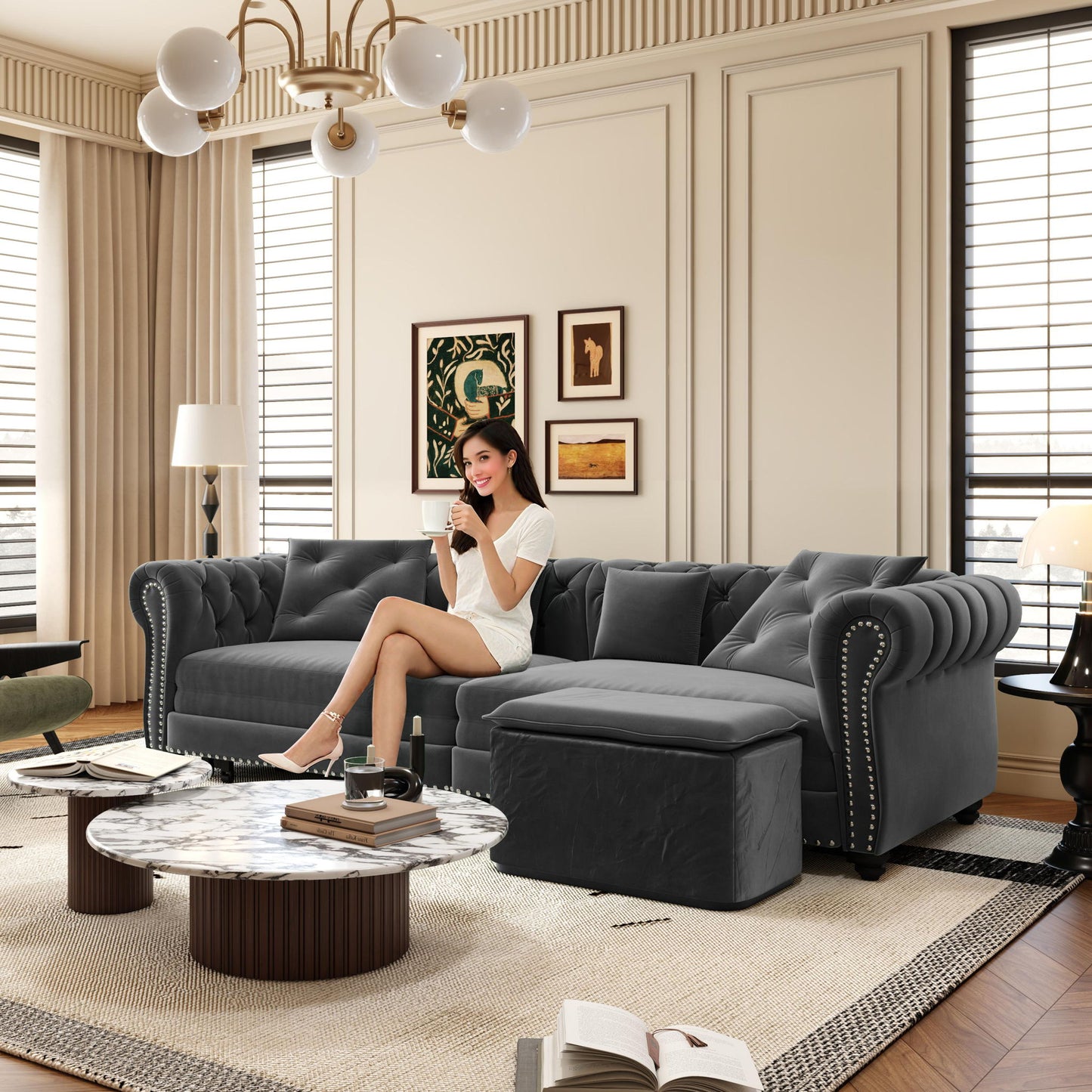 3 In 1 Pull Out Convertible Sleeper Sofa Bed, King Size, Chaise Lounge