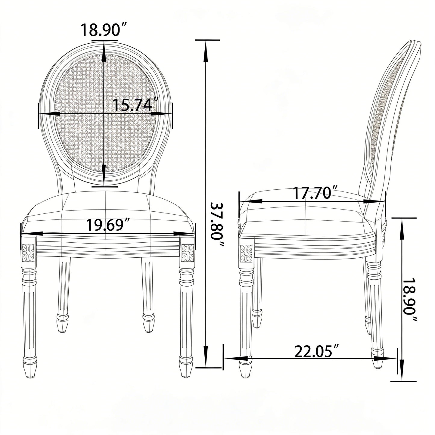 French Country Dining Chairs & Round Back (Set of 2)