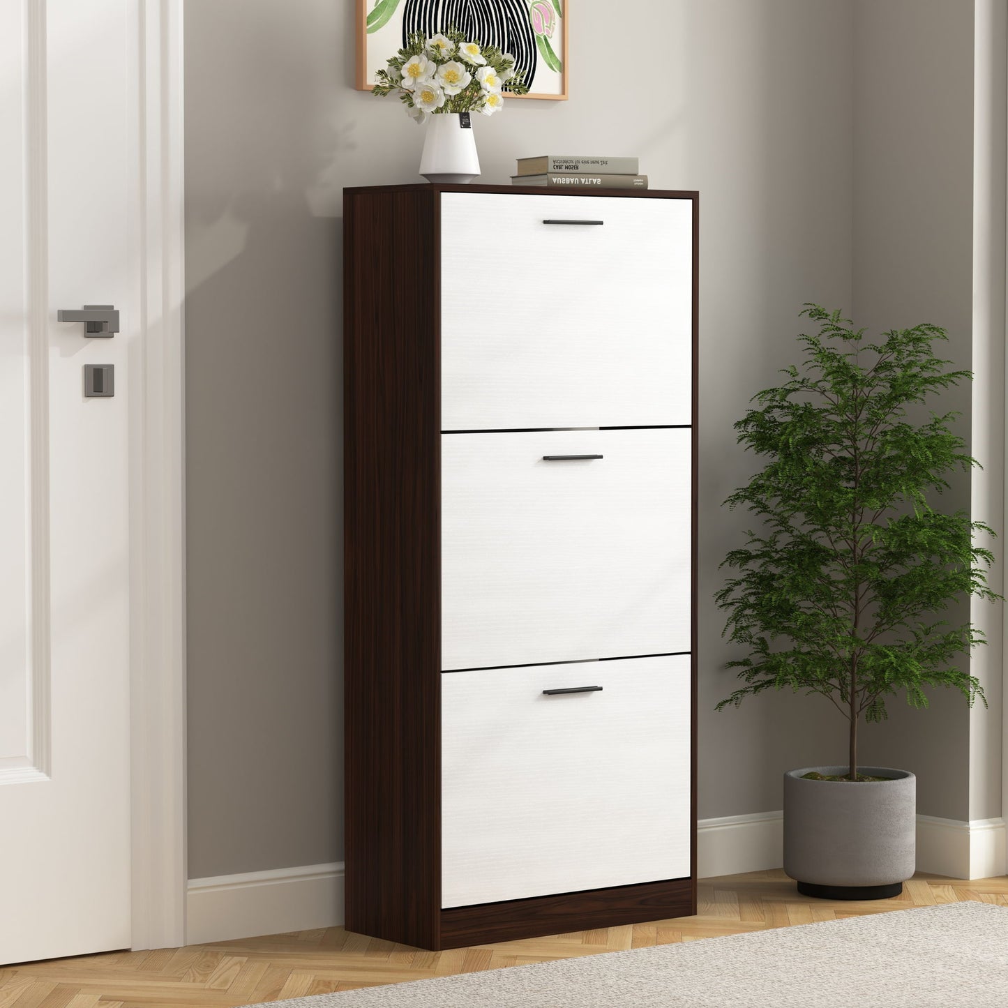 Modern Freestanding Shoe Storage Cabinet With 3 Flip Drawers