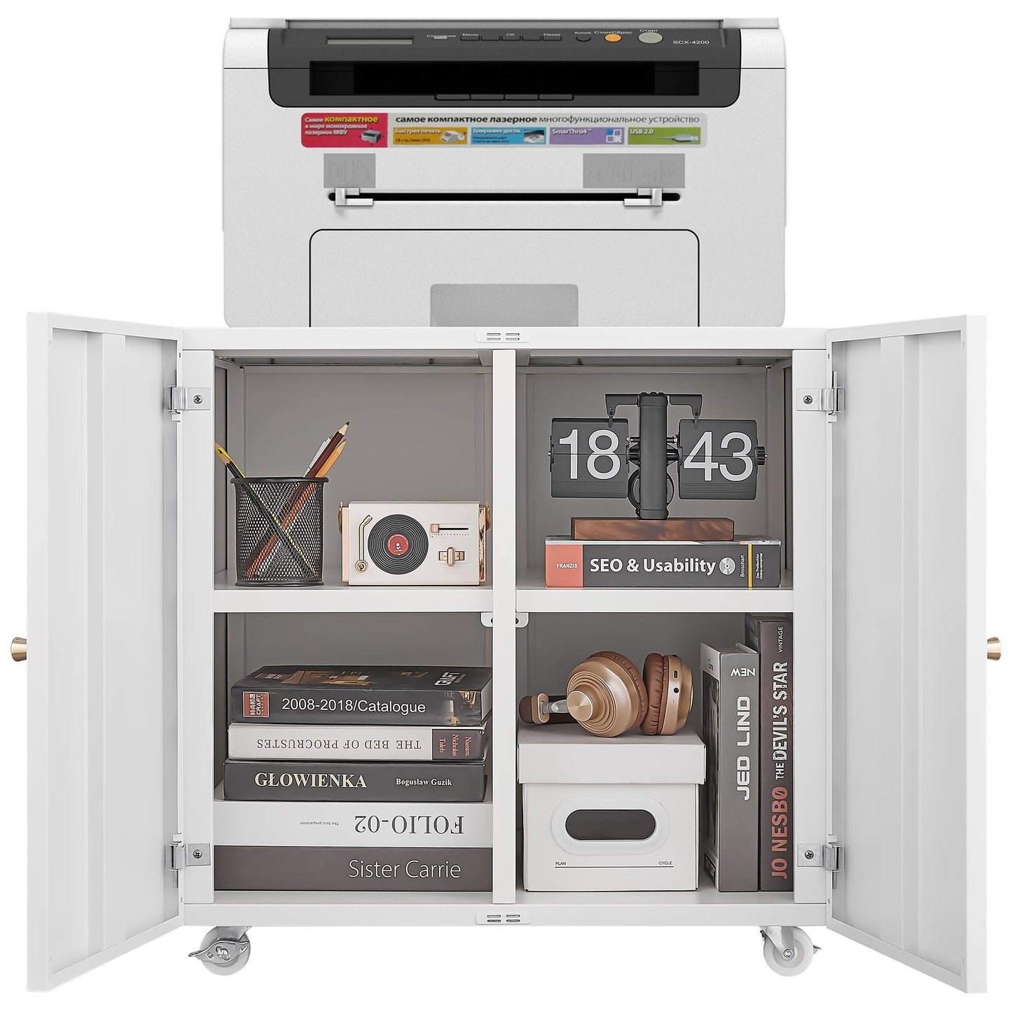 Office Furniture Copier Cabinet 2 Door Steel Copier Stand Mobile Pedestal File Printer Stand