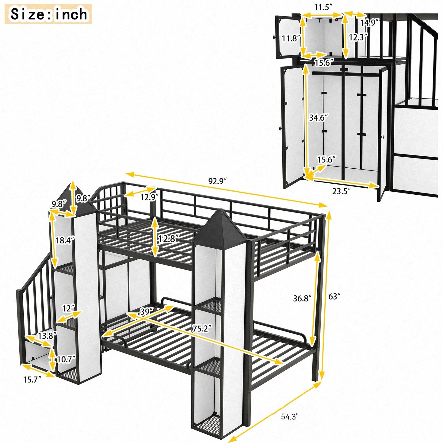 Castle Shaped Bunk Bed With Wardrobe And Storage