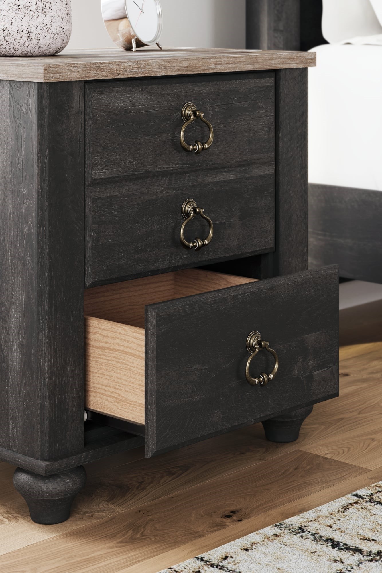 Farmhouse 3-Drawer Nightstand with USB Ports