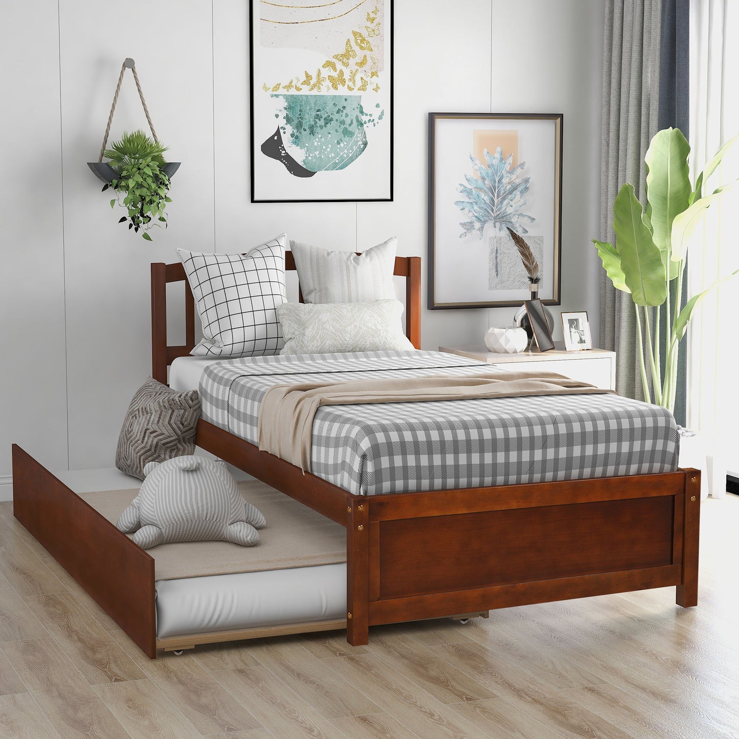 Platform Bed Wood Bed Frame With Trundle
