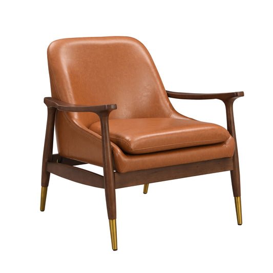Mid - Century Accent Chair With Cushioned Seat, Brass Tipped Legs