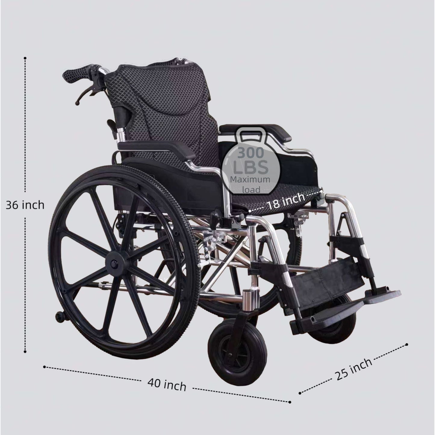 Lightweight Foldable Transport Wheelchair For Adults With Double X Force Support