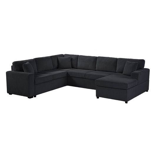 Oversized Sectional U-Shaped Sofa With Chaise Lounge And Three Soft Throw Pillows