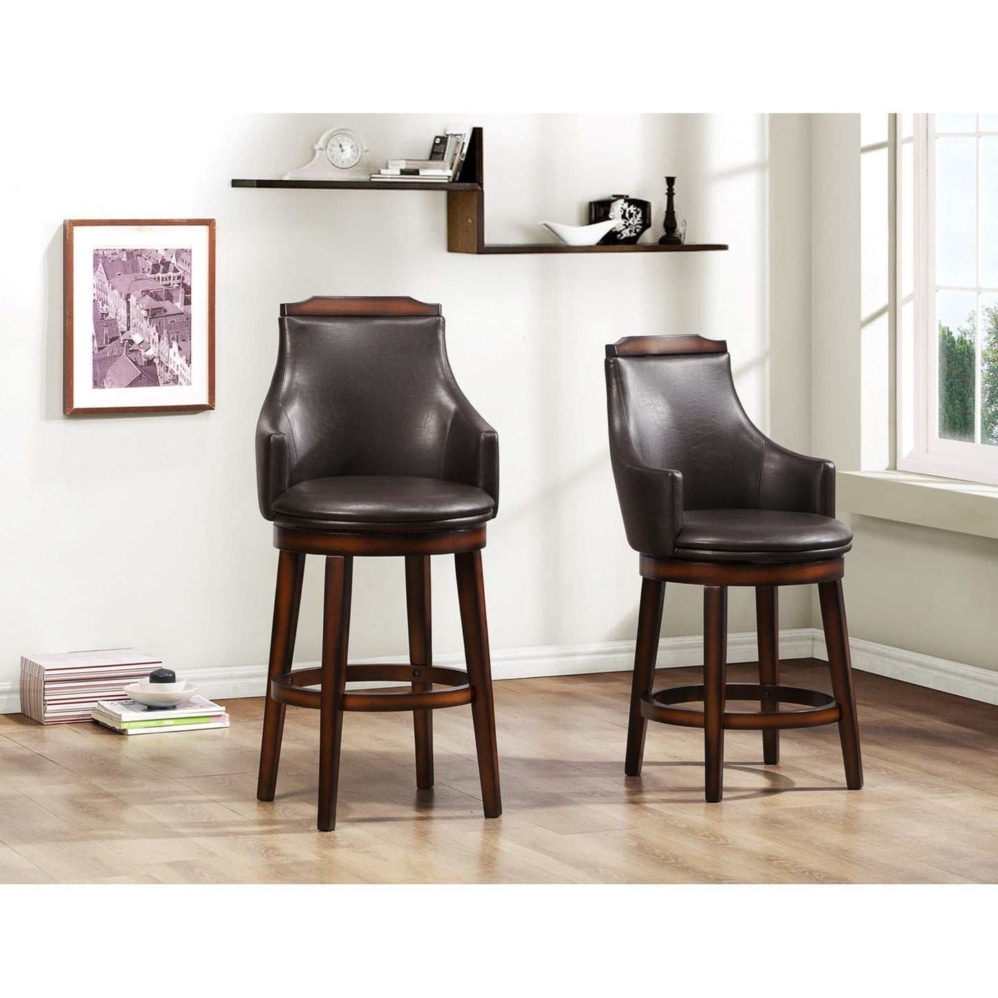 Transitional Upholstered Counter Height Chair with Swiveling Seat