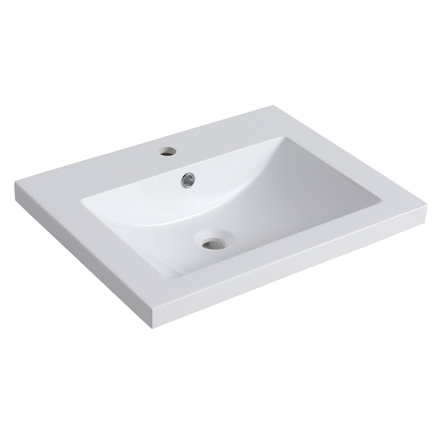 Bathroom Vanity Top With Integrated Sink, Center Basin, 1 Piece Countertop With Pre Drilled Faucet Hole - Glossy White