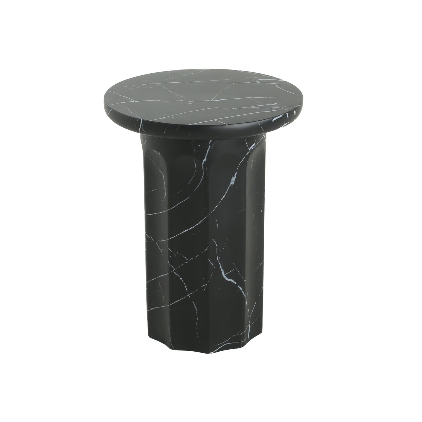 Outdoor Lightweight Concrete BMarble Effect Side Table, Living Room End Table - Black / Marble